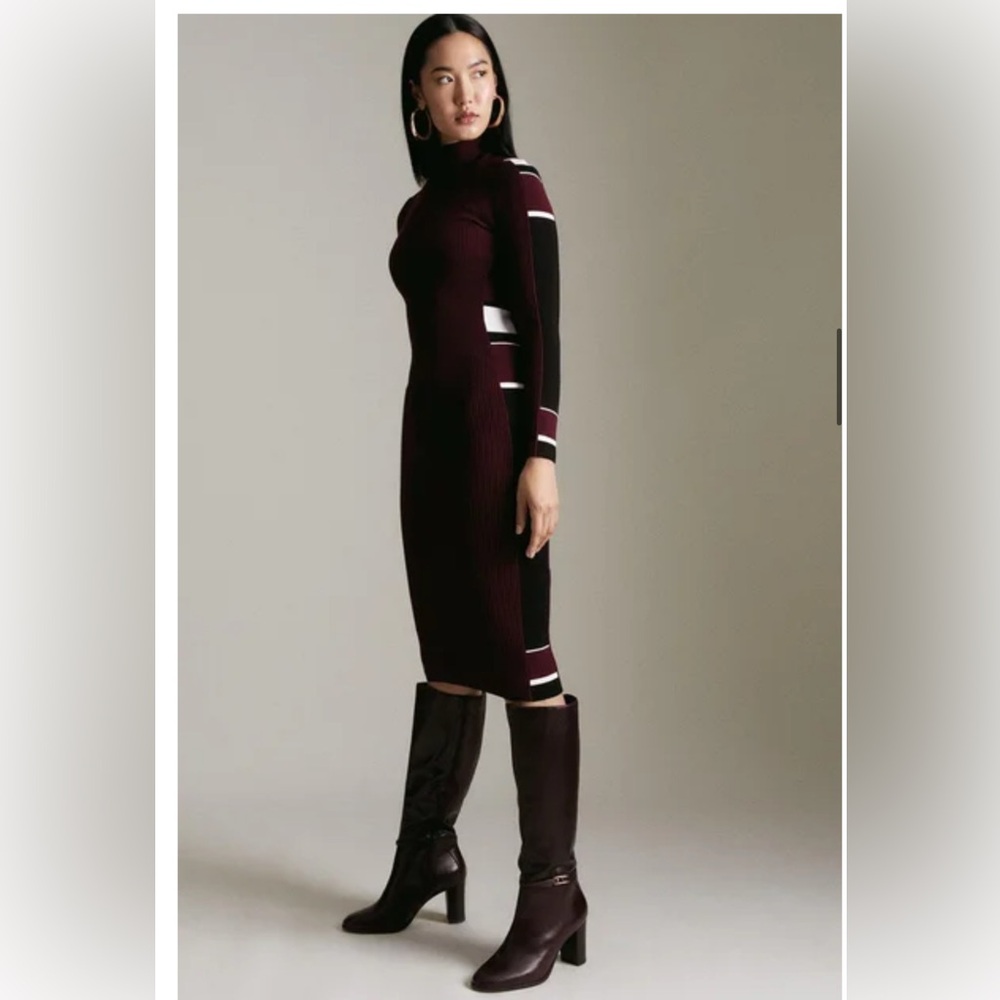 Karen Millen Burgundy Ribbed Knit Dress